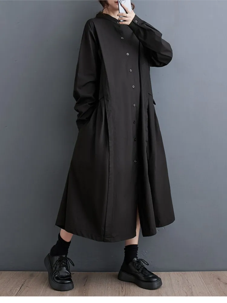 Oversized Spring Long Shirts Dress Women Korean Style Loose Ruffle Pleated Fashion Casual Ladies Dresses Long Sleeve Woman Dress