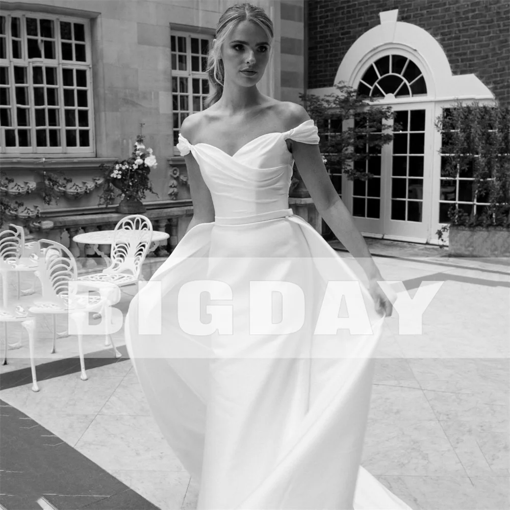 Elegant Mermaid Wedding Dress 2024 Off The Shoulder Sweetheart Pleat Open Back Simple Bridal Gown Sweep Train Vestidos De Noiva