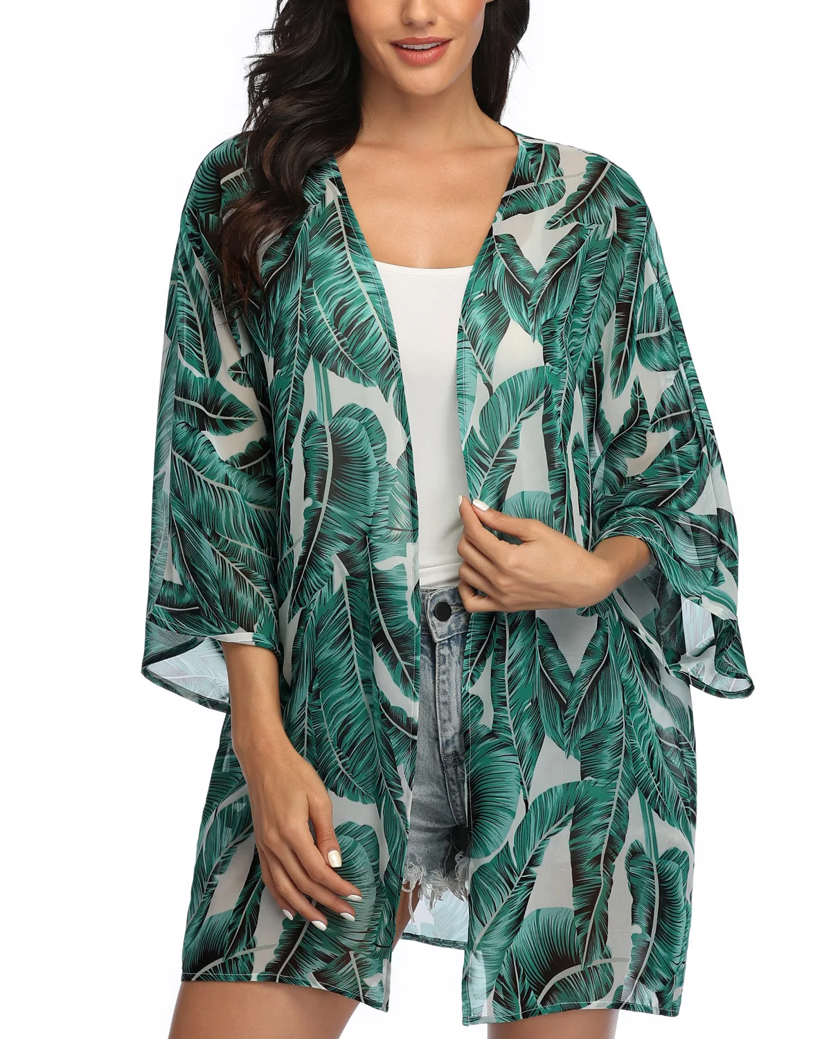 Clothes Women Chiffon Shawl Floral Print Kimono Cardigan Top Large Size Loose Beachwear Cover Up Blouse /PT