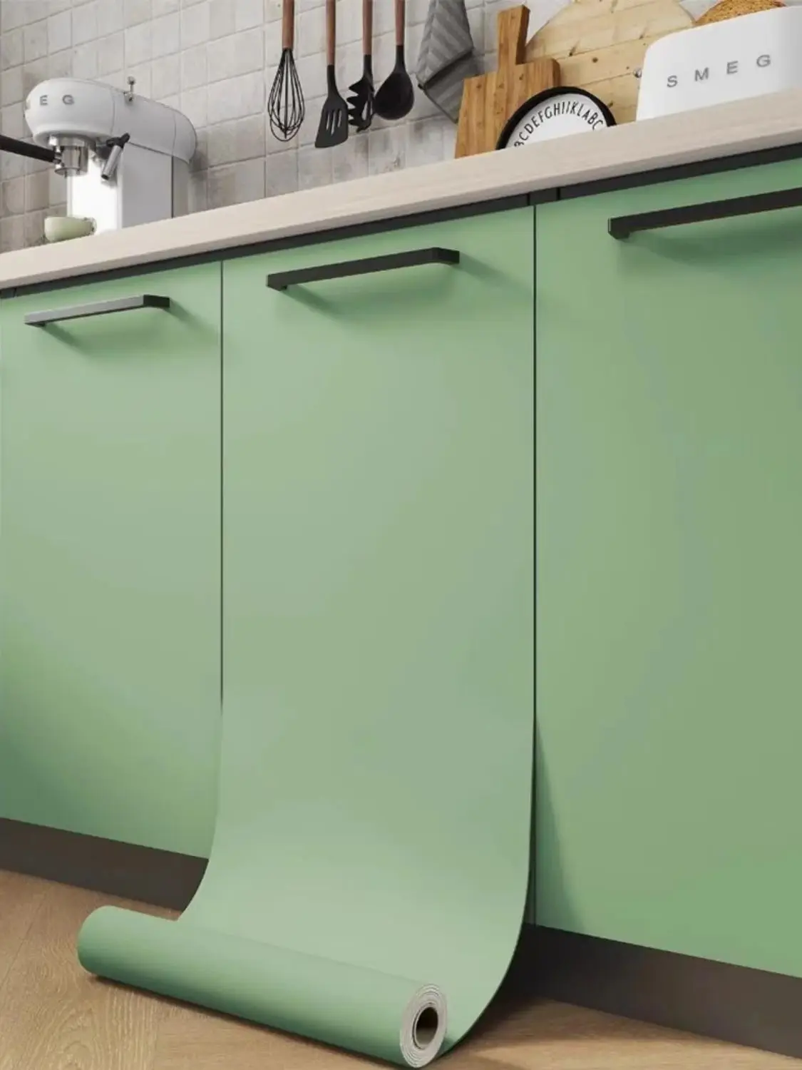 40/60/80cm breite grüne matte selbstklebende Folie, verdickte Tapete für Möbel, Küchenschränke, Tische, Wände, DIY-Renovierung.