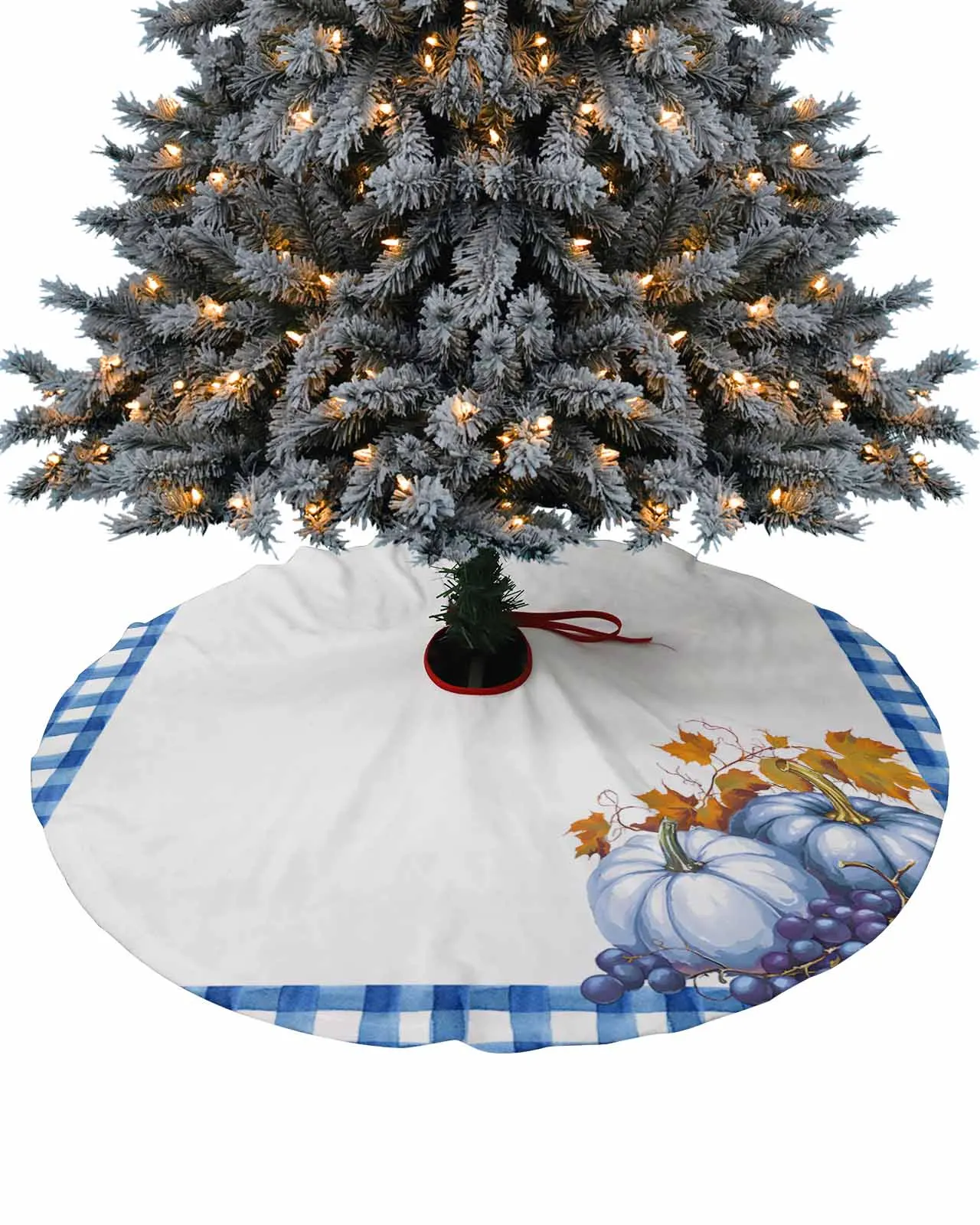 Maple Leaf Grape Grid Christmas Tree Creative Printed Tree Bottom Decoration Festival Party Tree Skirt