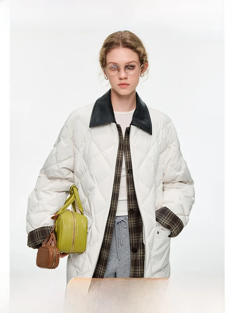 

VEGA CHANG Women's down Jaet Comfortable Velvet Quilted 90% White Du down Winter Coat Versatile Sle Korean Commute Faion