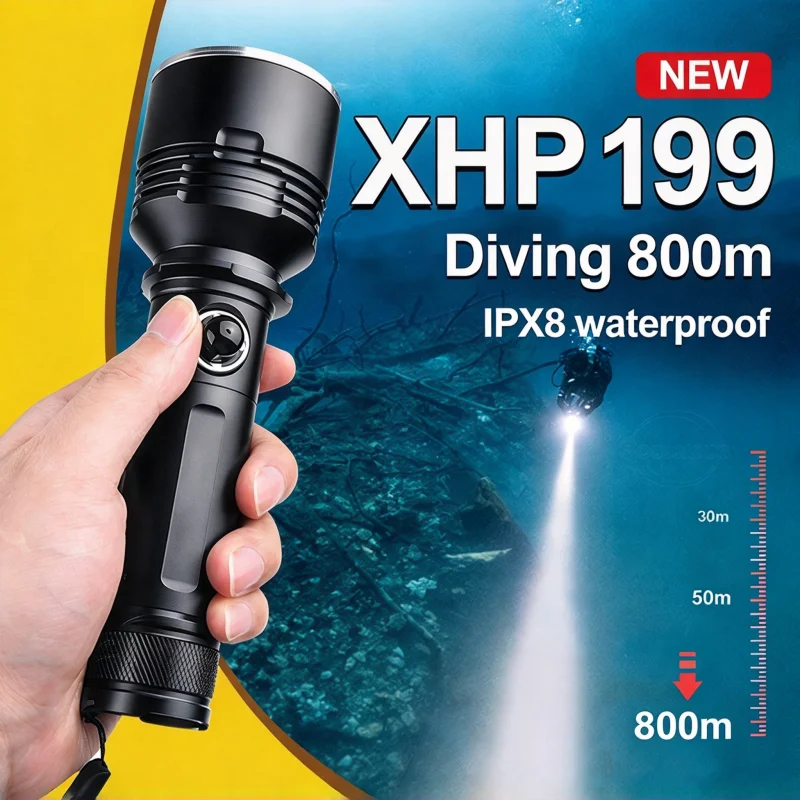 1000000LM Ultra Bright XHP199 LED Diving Flashlight Professional Diving Underwater Torch IPX8 Waterproof Scuba Diving Flashligh