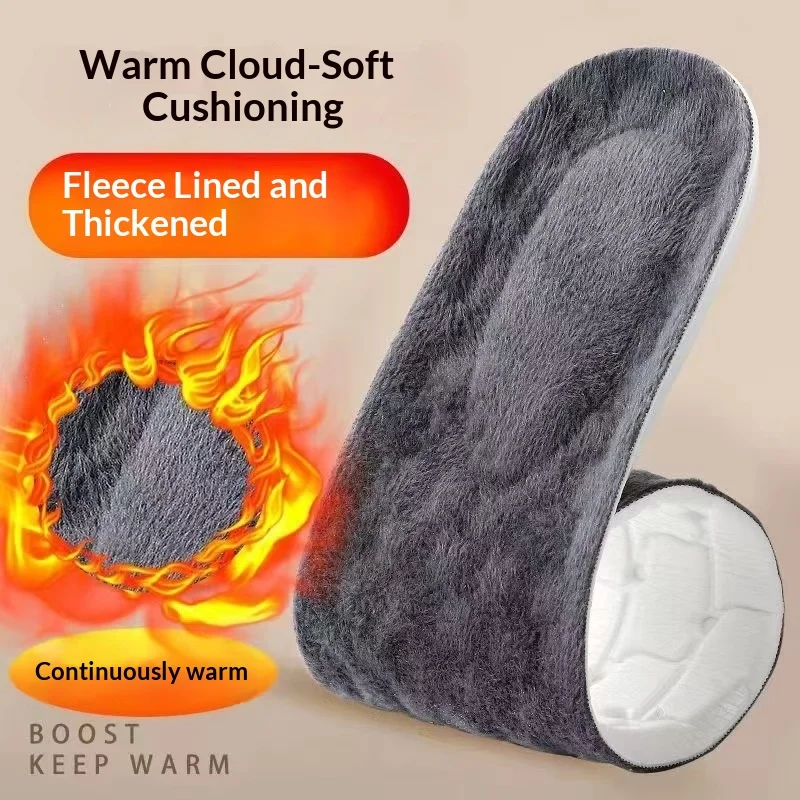 Winter Warm Shoe Insoles for Men Women Super Soft Cloud Feel EVA Insoles Fleece Thickened Cushioning Thermal Foot Pads