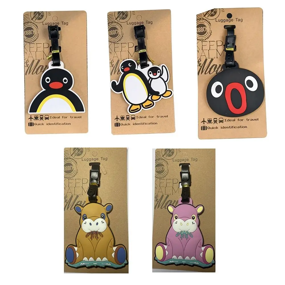 Kawaii Silicone Travel Luggage Tag Penguin Hippo Reusable Bag Suitcase Labels Cartoon Animal Portable Suitcase ID Address Holder