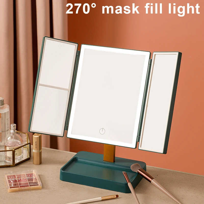 D2 72 LED Light Vanity Mirror 1/2/3X Magnifying Cosmetic 3 Folding Makeup Mirrors Stepless Dimmer Beauty Table Mirrors Lamp Gift