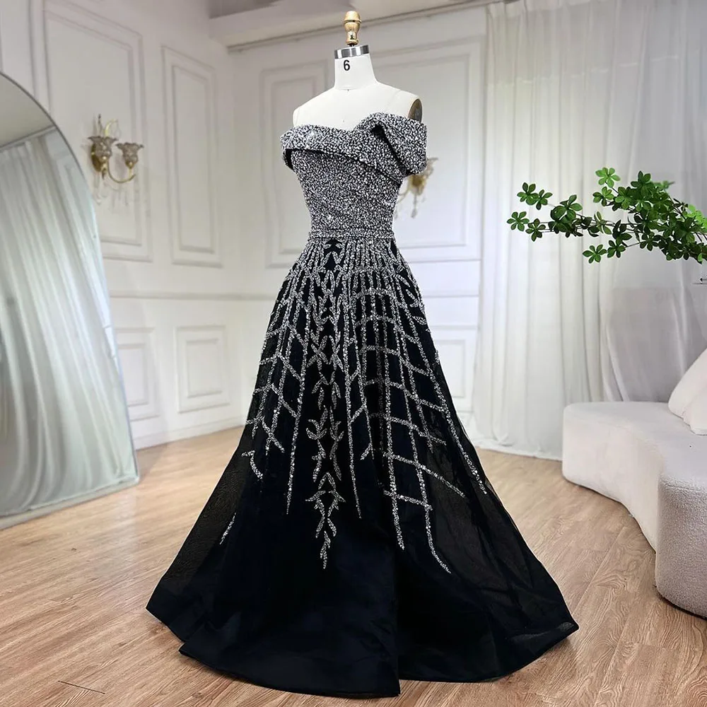 CustomizedElegant Black Beaded A-Line Evening Dresses 2025 OffShoulder  Luxury Dress For Women Long Party LA72224 - AliExpress 320