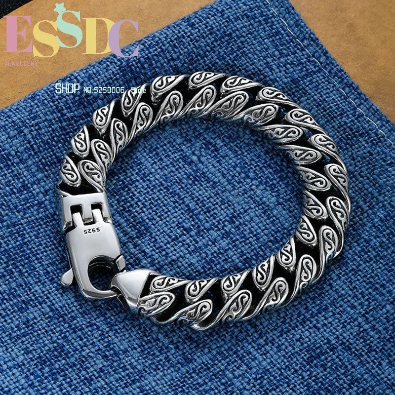 Enhance your aura simple and personalized Tang grass pattern bracelet plated with silver thick style hip-hop street fashion