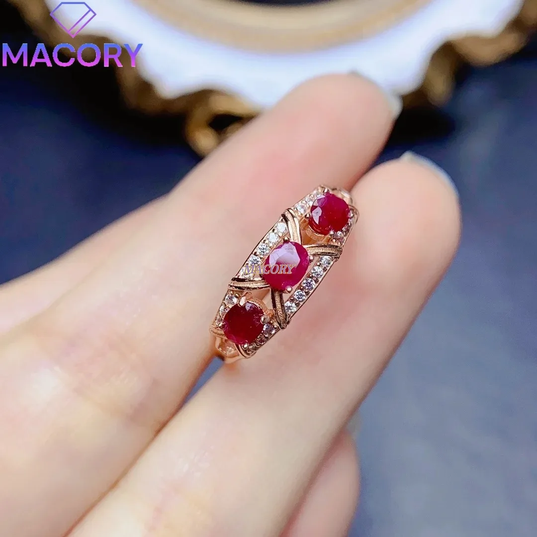 

3*4mm Natural Ruby S925 Sterling Silver Ladies Ring with Certificate Beautiful Fashion Engagement Wedding Jewelry