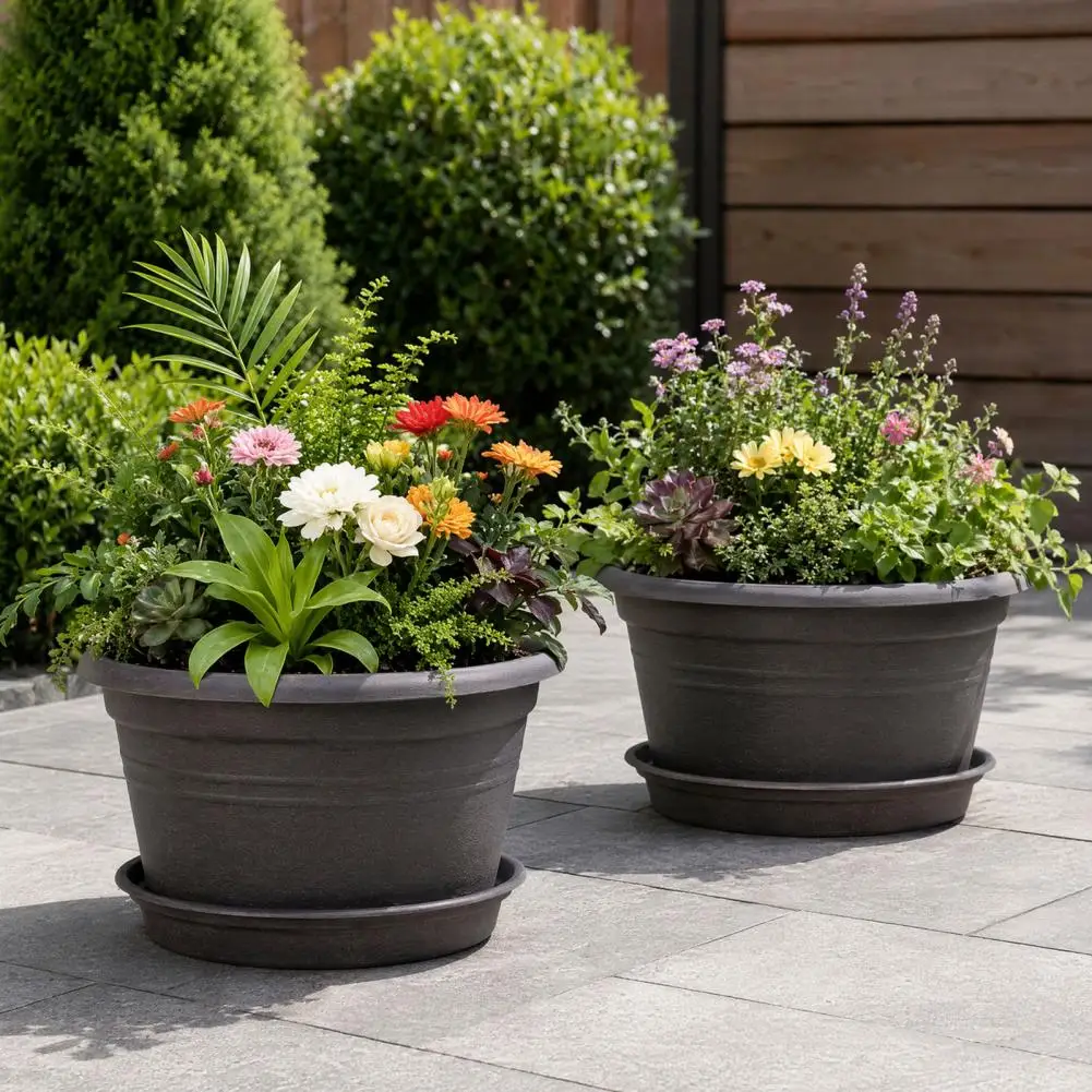 Bulb Plant Pot with Tray, 10 Inch 13 Inch Wide Flowerpot with Drainage Holes, Indoor Outdoor Planter Pot for Tulip Lily