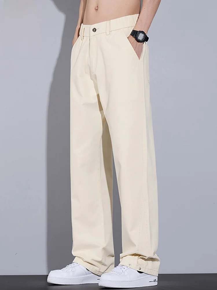 

Мужские повседневные брюки из чистого хлопка, весна 2026, новинка, модные свободные прямые брюки с широкими штанинами, повседневные брюки-чинос