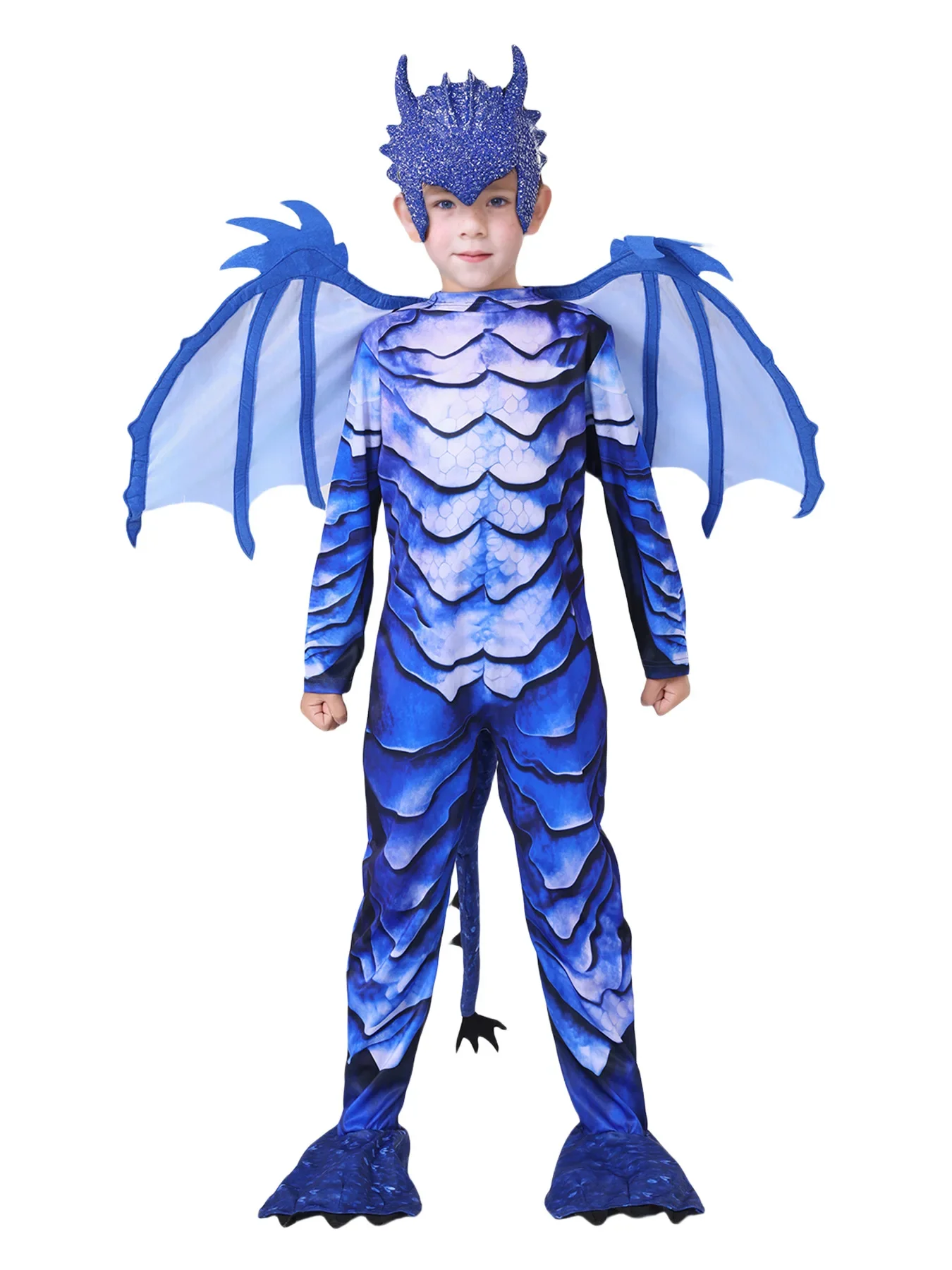 

2025 Halloween Wholesale Masquerade Carnival Party Children's Costume Dragon Wings Tail Mask Set Frost Dragon Knight