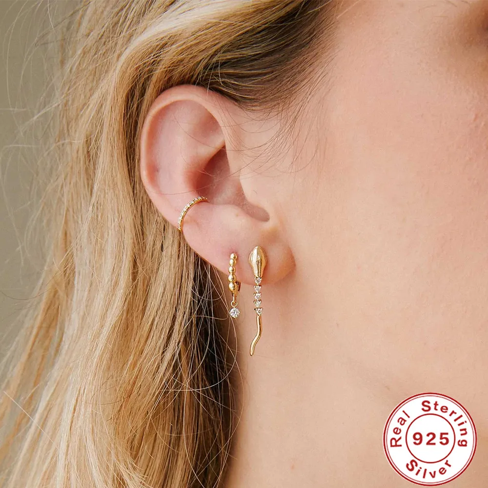European and American Gold Color Stud Earring 925 Sterling Silver Ins Simple Personality Versatile Cobra Earrings
