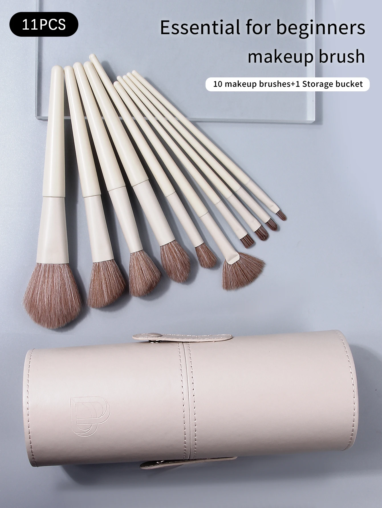 مجموعة فرش مكياج مكونة من 10 قطع مع دلو تخزين، وفرش تفاصيل ظلال العيون وأحمر الخدود، وأدوات تجميل محمولة للسفر للمبتدئين