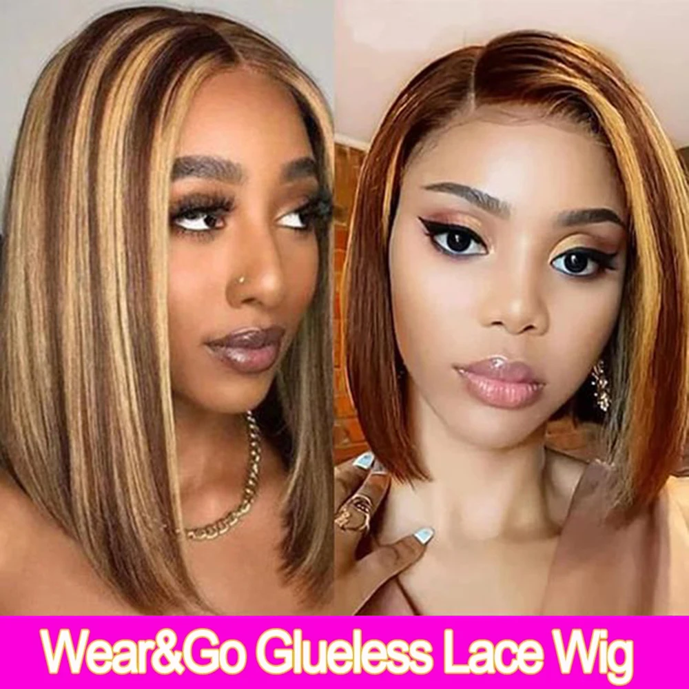 

Highlight Straight Bob Wig Wear And Go Glueless Human Hair Wigs Bob Wigs For Women Ready To Wear 6x4 Lace Closure Wig Human Hair