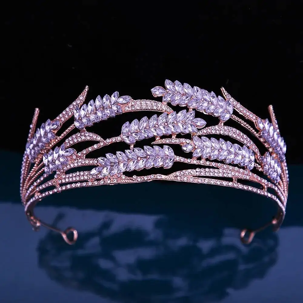Corona de Reinas con forma de trigo de cristal púrpura, Tiaras, tocado de corona, diadema de graduación con diamantes de imitación para boda, accesorios para el cabello para mujer