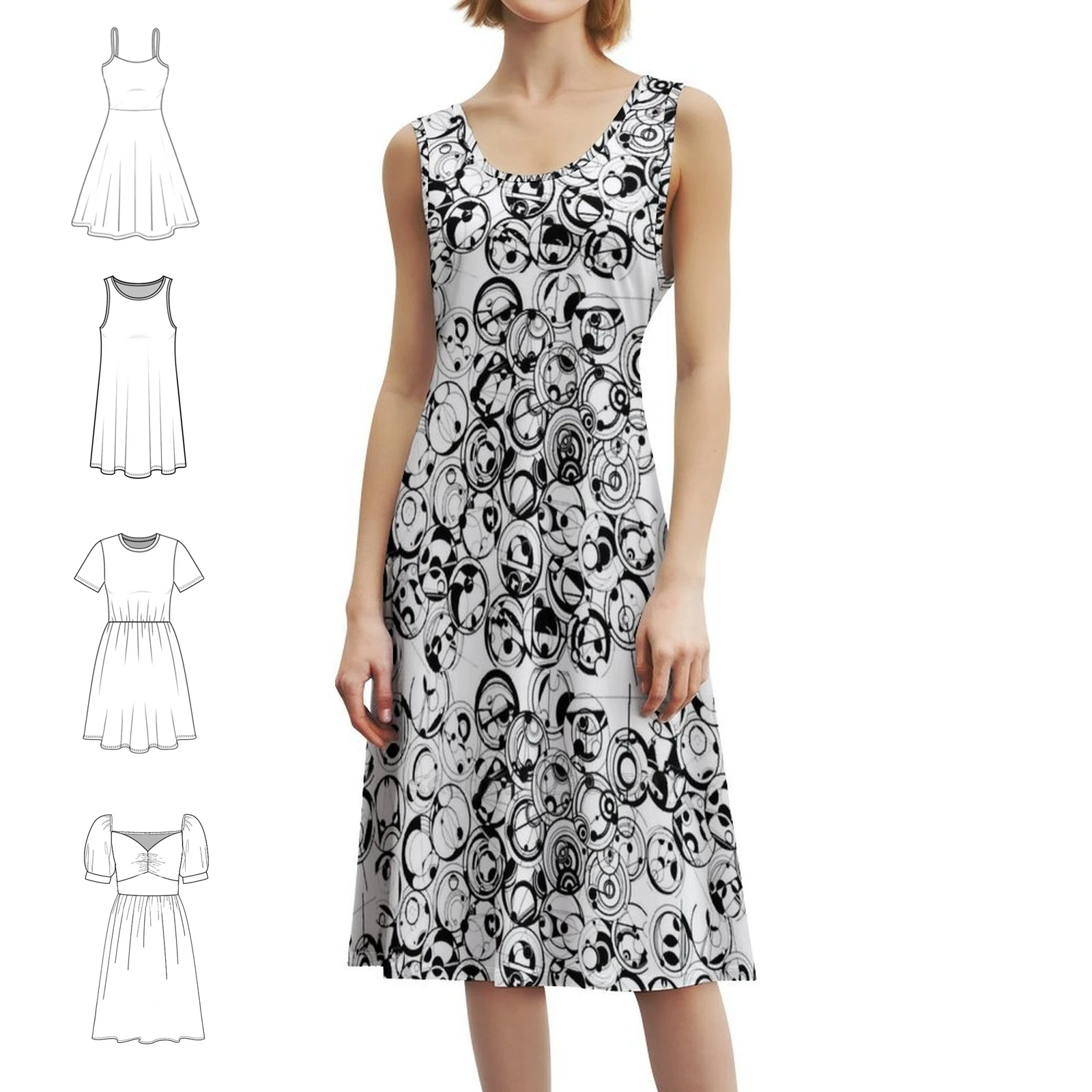 فستان بوهو أنيق للخط الدائري أنيق لحفلات الزفاف على الشاطئ فستان Whovian الخيال العلمي بنمط تجريدي Dw #1