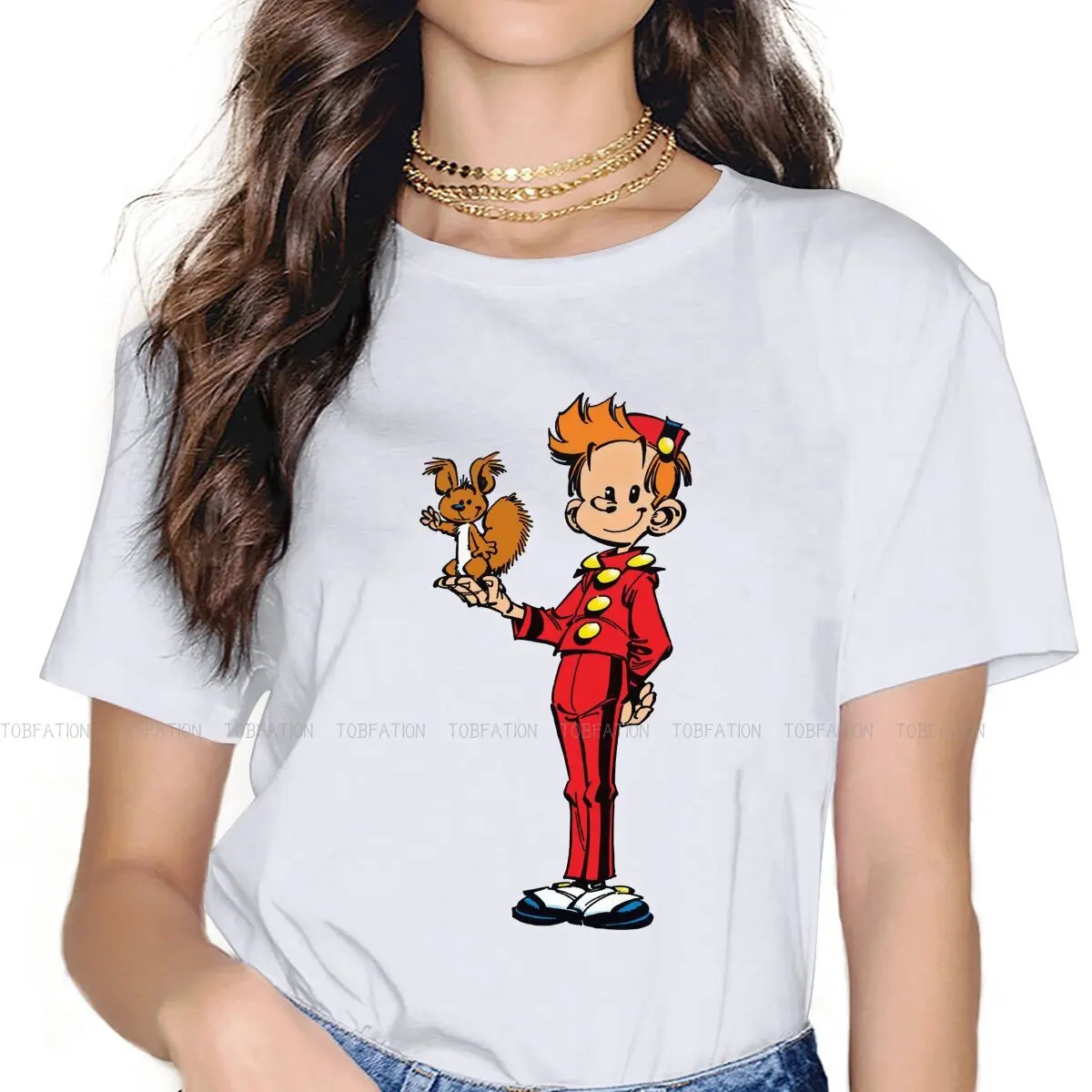 Spirou et Fantasio-camisas de estilo coreano de gran tamaño para mujer, camisa Harajuku Vintage