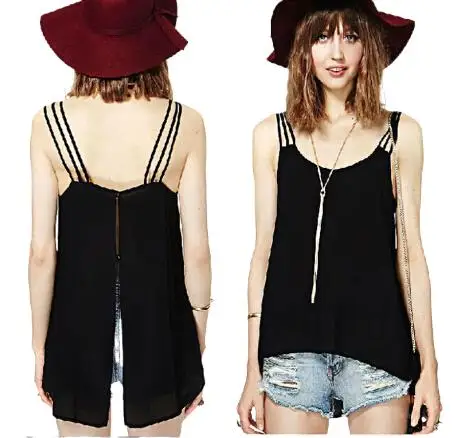 2024 Nieuwe Vrouwen Blouse Snoep Kleur Dame Shirts Sexy Chiffon Blouse Spaghetti Band Vest, vestidos