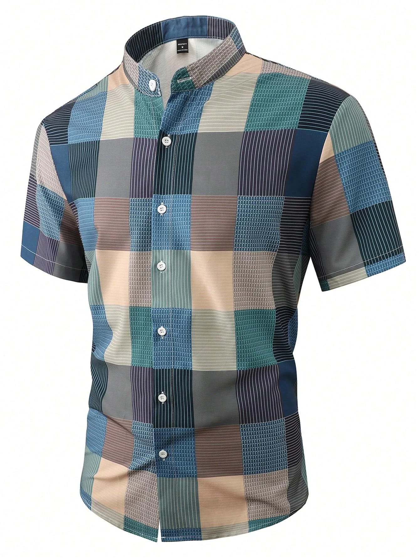 

Men's Shirt Stand Collar Summer Shirt Button Shirt Striped Plaid Matching Short Sleeve Casual Daily Clothing Apparel 5XL