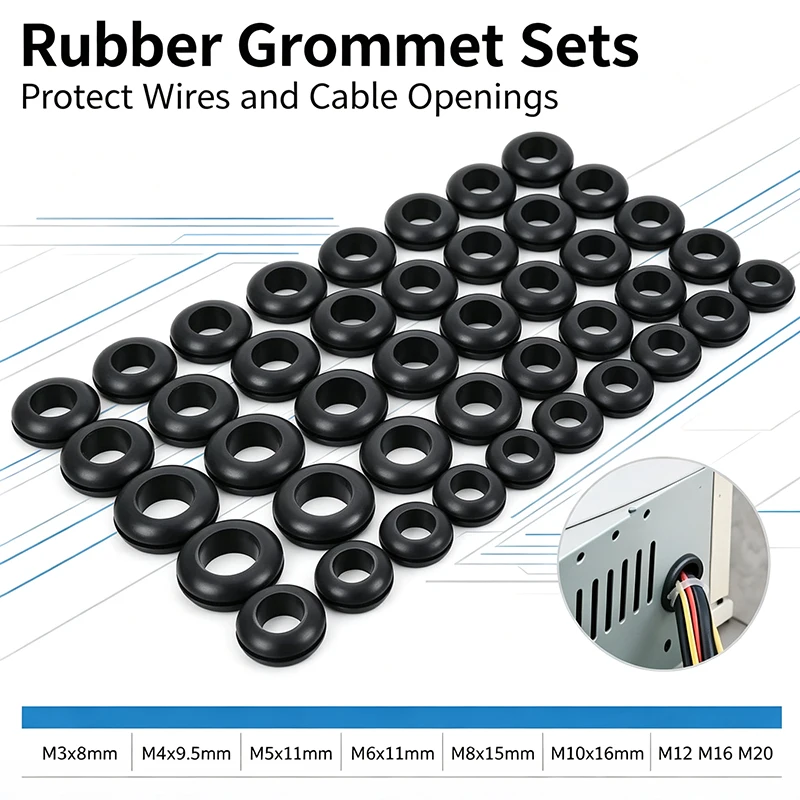 50pcs/100pcs Car Wire Cable Protect Rubber O Rings Oil Sealing Grommet Gasket Hole Shim Washer Black Double Face