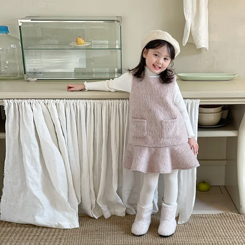 

Girls Suit 2024 Winter New Childrens Wear Korean Style Baby Girl Sweater Base Sweater Woolly One-piece Vest Skirt Two-piece Set