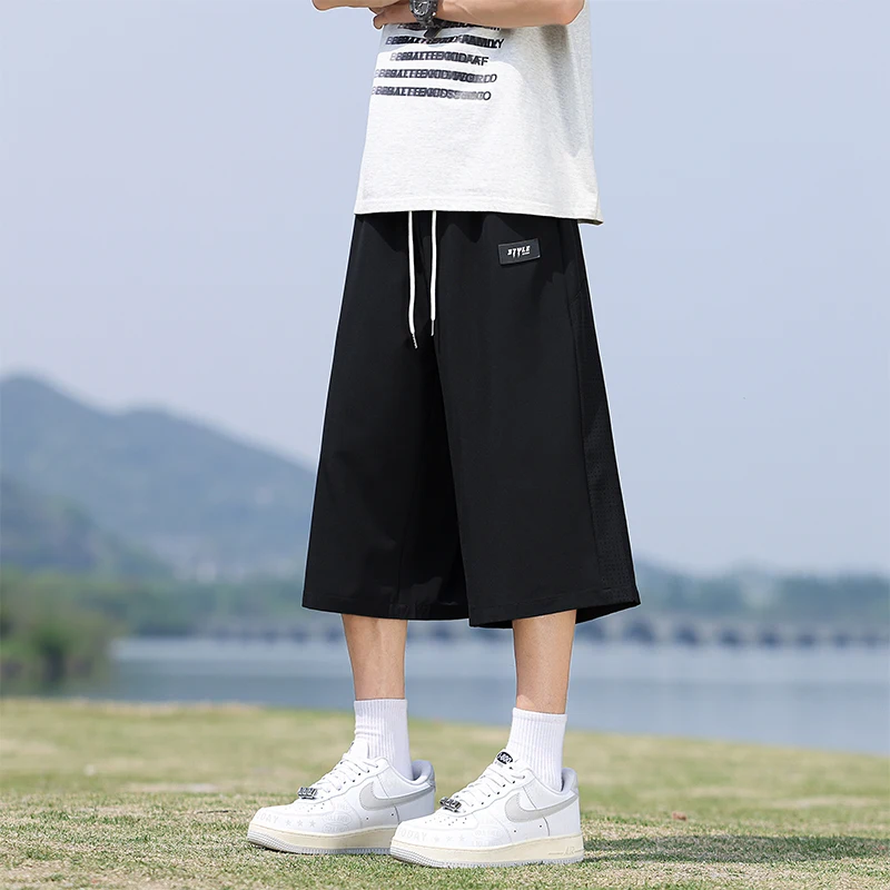 Summer Men's Trendy Loose and Versatile Sports Breathable Pants Outdoor Sweat Absorbing Quick Drying Casual Cropped Pants
