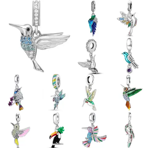 New 925 Silver Bird series Bead Hummingbird Swallow Sparrow Goose Charm Fit Original Bracelet Women DIY drink Pendant Gift