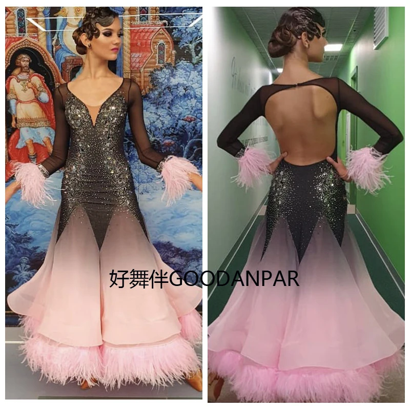 

Standard Dance Dress for Competition Ballroom Dance Dress gown Waltz dance dress Stage costume ostrich feather