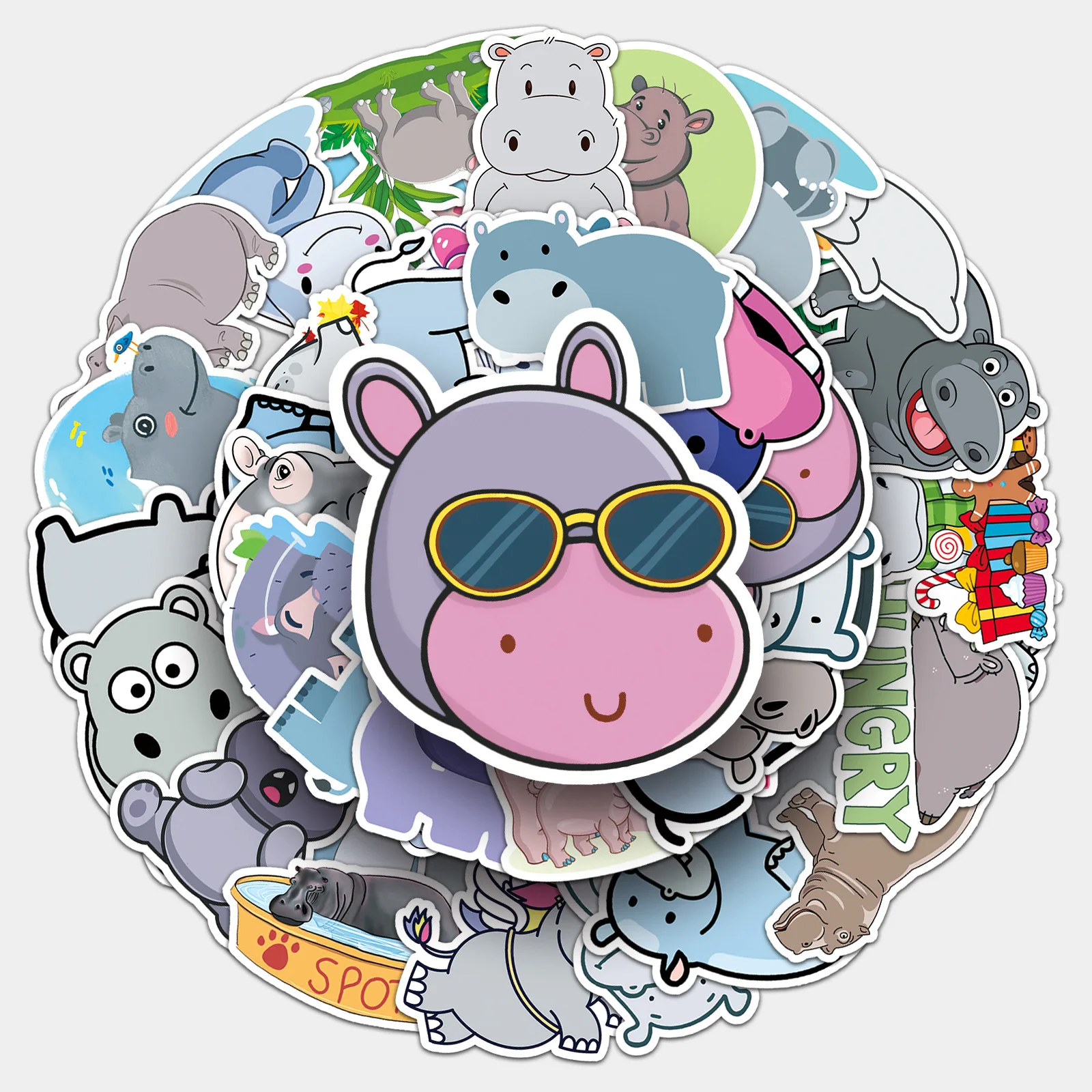

50PCS Hippo Animal Sticker Cartoon Cute Funny Graffiti Creative DIY Stationery Box Laptop Phone Case Water Cup Waterproof Decal
