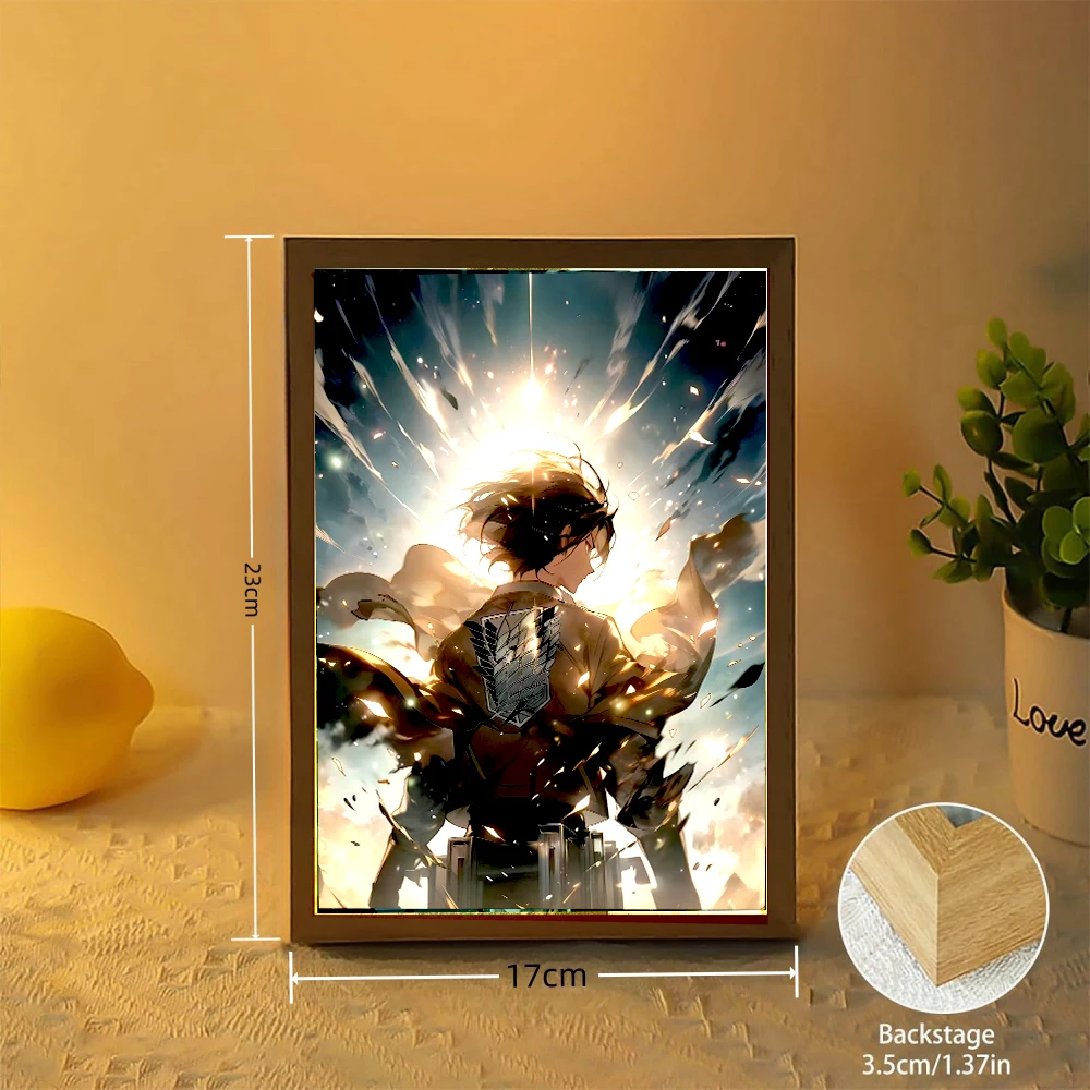 Attack on Titan Anime Figure Light Painting Photo Frame Levi Mikasa Action Collection Led Night Light Christmas 2024 Kids Gifts