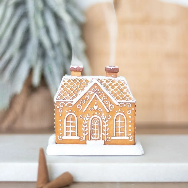 Gingerbread House Incense Cone Burner, Resin Candle Holder