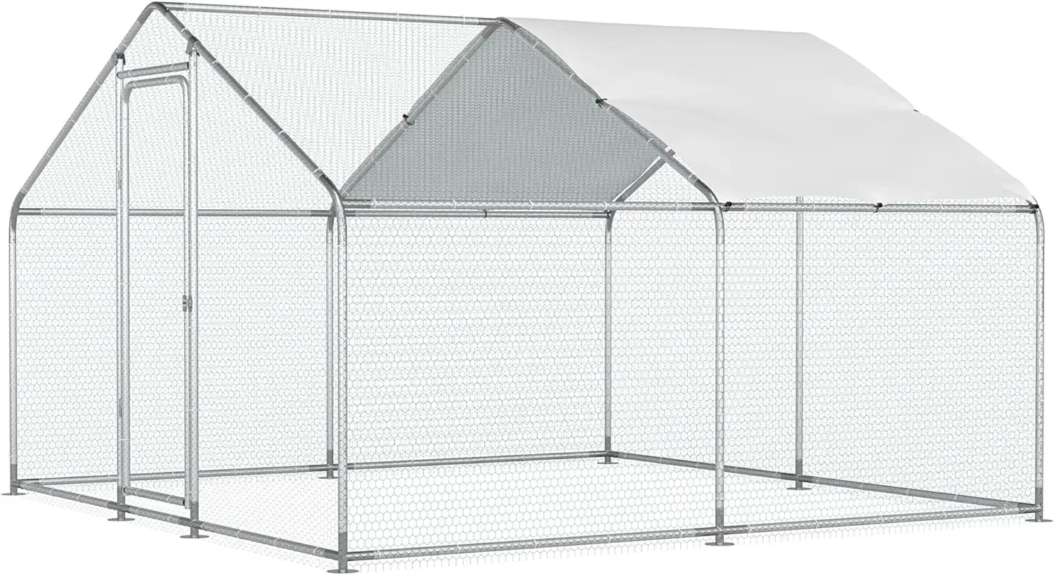 Chicken Coop Large Metal Run for 20 Chickens Walk in Yard Poultry Cage Hen House with Waterproof Cover (96.8/193.75 Square Feet)