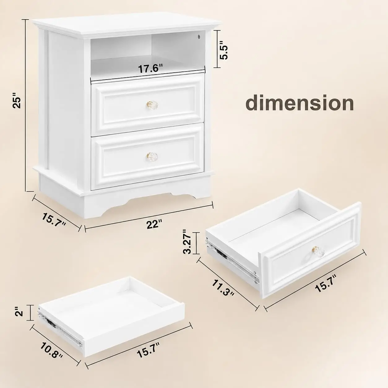 Bedside Table Set of 2 with Hidden Drawer 25 Inch Tall, Customized