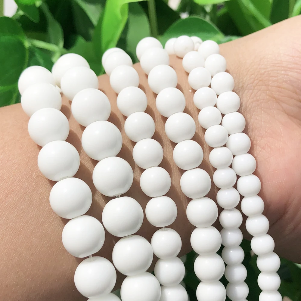 Natural Stone White Tridacna Beads Round Loose Beads For Jewelry Making 15\