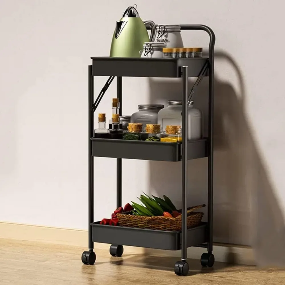 عربة أدوات قابلة للطي لتخزين المطبخ والحمام مع أرفف متنقلة قابلة للخارج #1