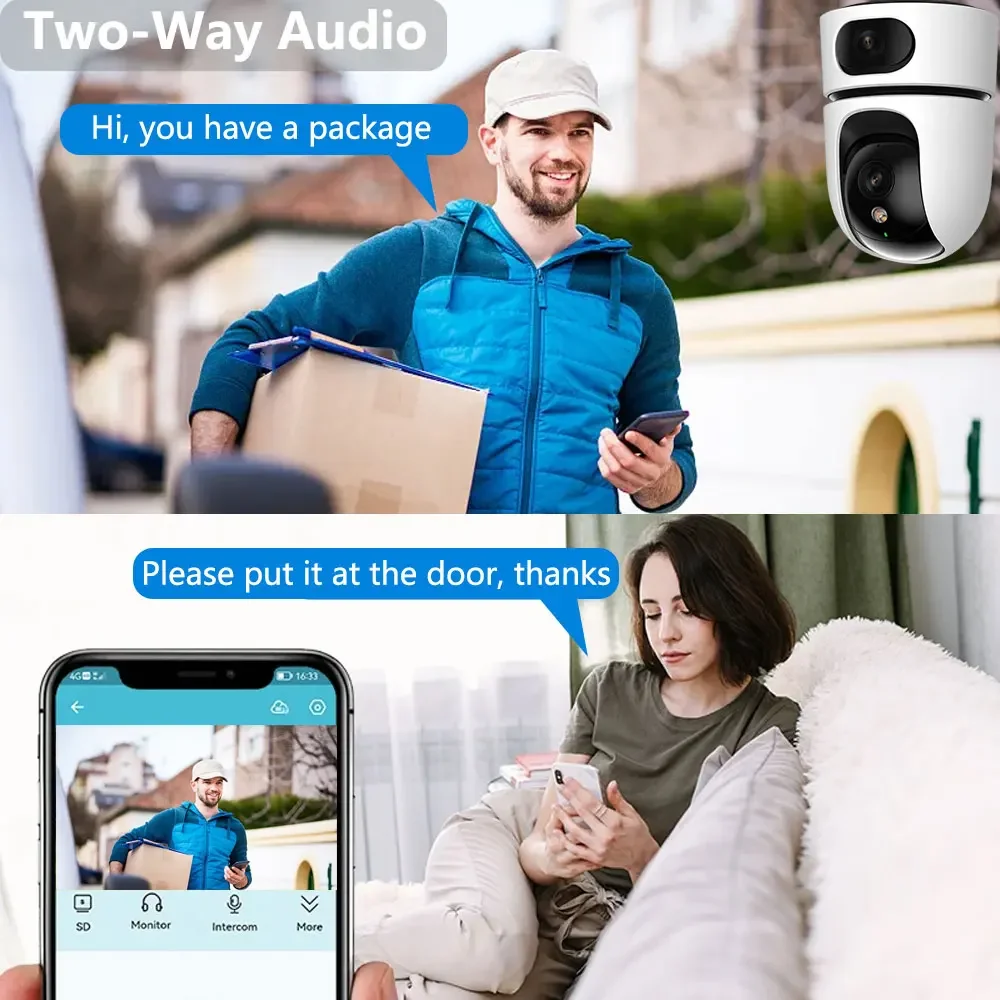 Dual Lens Home Indoor CCTV Surveillance 10X Zoom 4K 8MP WiFi PTZ IP Camera Auto Tracking Security Protection Baby Monitor