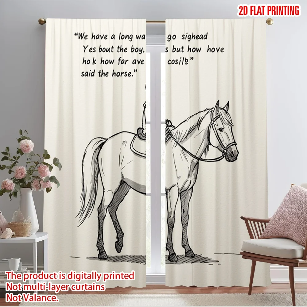 

2pcs 2D flat printing Curtain Horse Journey Progress Polyester Without Electricity Birthday Party Perfect for Festive Wall Decor