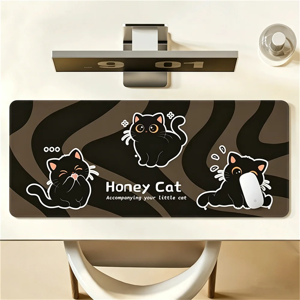 Thickened Non-Slip Black Cat Keyboard Mouse Pad Waterproof Desk Mat Artistic Design Gaming Desk Mat Office Accessories Layout