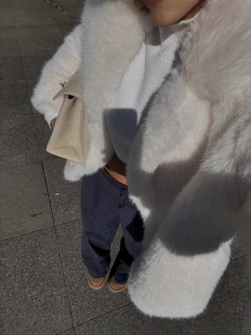 Faux Fur Leopard Coats Womens Vibe Urban Rock Wife Streetwears Thermal Silhouette Medium-Length Elegant Washed Hand-Cut Hooded