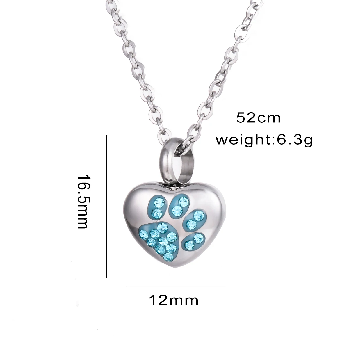 Stainless Steel Rhinestone Pet Cremation Ash Urn Necklace Heart Pendant For Pet Memorial Jewelry