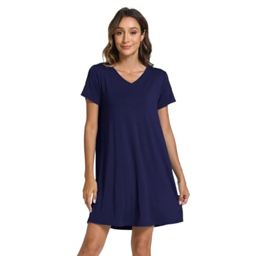 GYS Women's Bamboo Viscose Nightgown Soft Short Sleeve Sleep Shirts Cooling Summer Sleepwear Dress