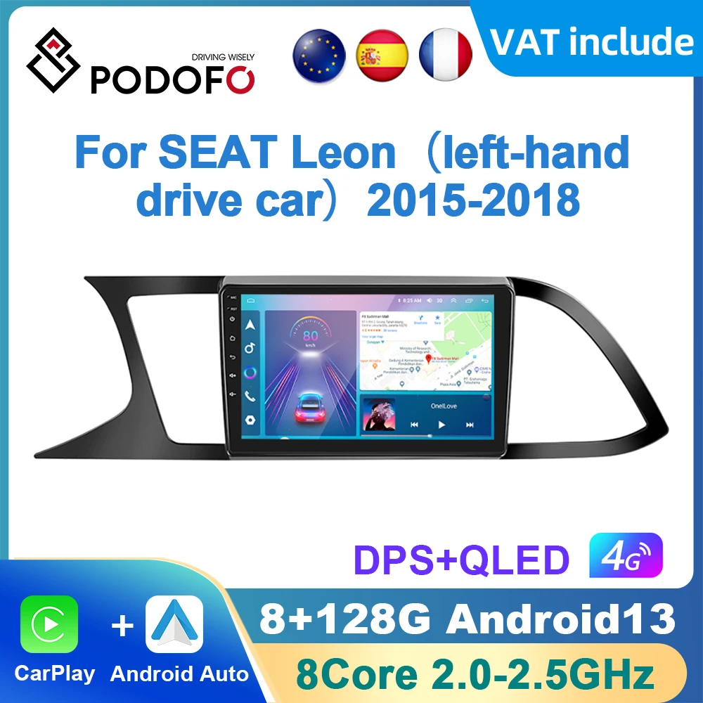 Podofo AI Voice Android Carplay Car Radio For Seat Leon 3 MK3 2012-2020 Android Auto 4G Multimedia Player GPS Navigation RDS