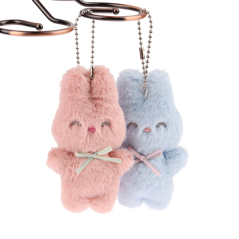 10cm Cute Squinting Rabbit Plush Toy Cartoon Bunny Pendant Soft Stuffed Doll Keychain Backpack Car Bag Key Ring Decor Kid Gift