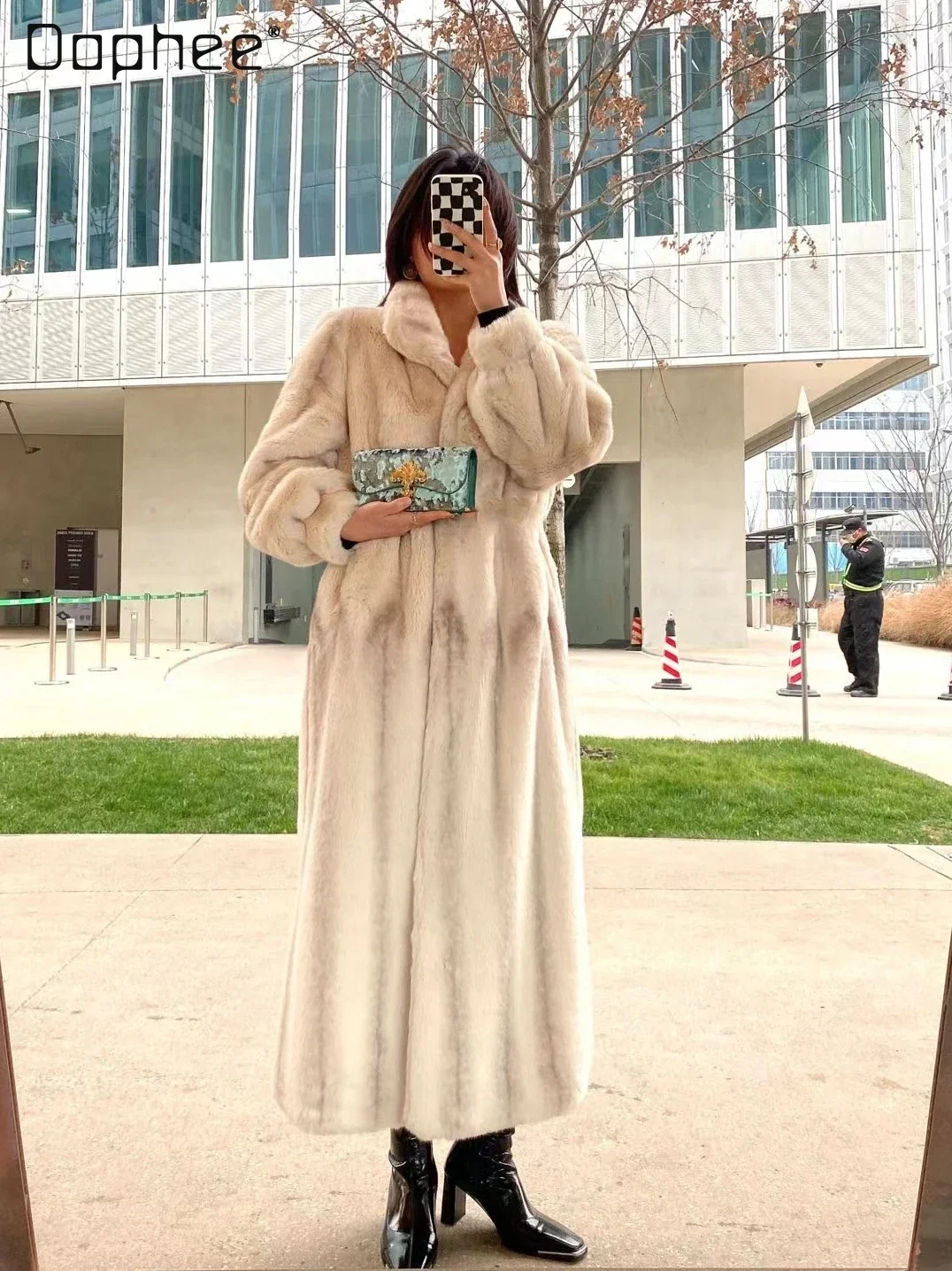 Retro Stand Collar Long Sleeves Faux Fur Coat for Women 2023 Autumn Winter New Long below the Knee Furry Jacket Female