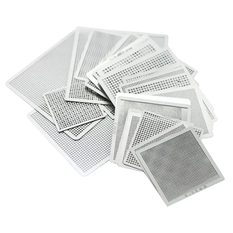 29Pcs Directly Heat BGA Reball Reballing Net Universal Stencils Template Set Kit Silver Steel Welding Fluxes with stand