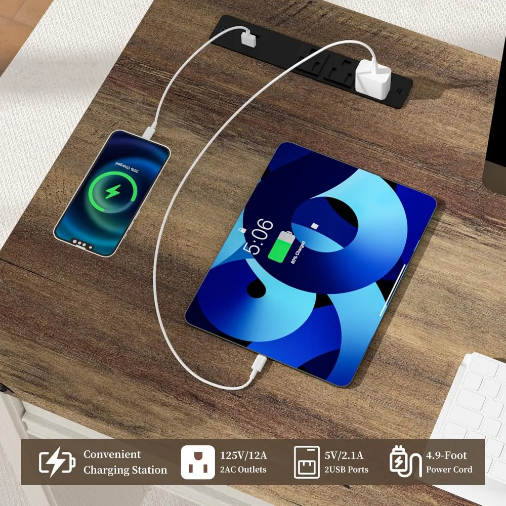 مكتب تنفيذي، مكتب كمبيوتر المزرعة مع أدراج وخزانة، مكتب منزلي لمساحة عمل الكتابة ودراسة العمل (أبيض، 45 بوصة) #5