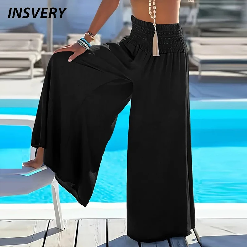 

5XL Plus Size Pants Women Elastic High Waist Loose Wide Leg Pants For Women Casual Loose Trousers Black Blue Red