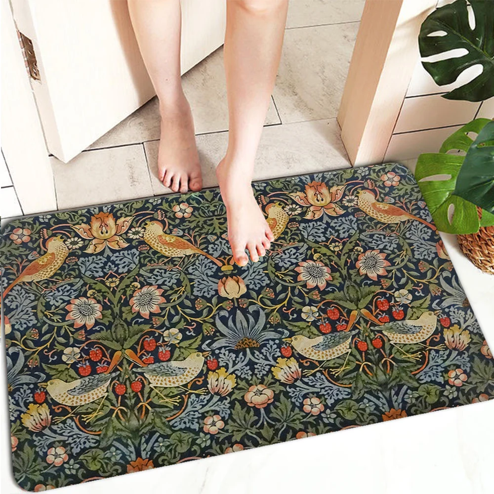 William Morris Strawberry  Kitchen Mat Bedroom Living Room Carpet Entrance Doormat Home Hallway Floor Mat Bathroom Anti-Slip Rug