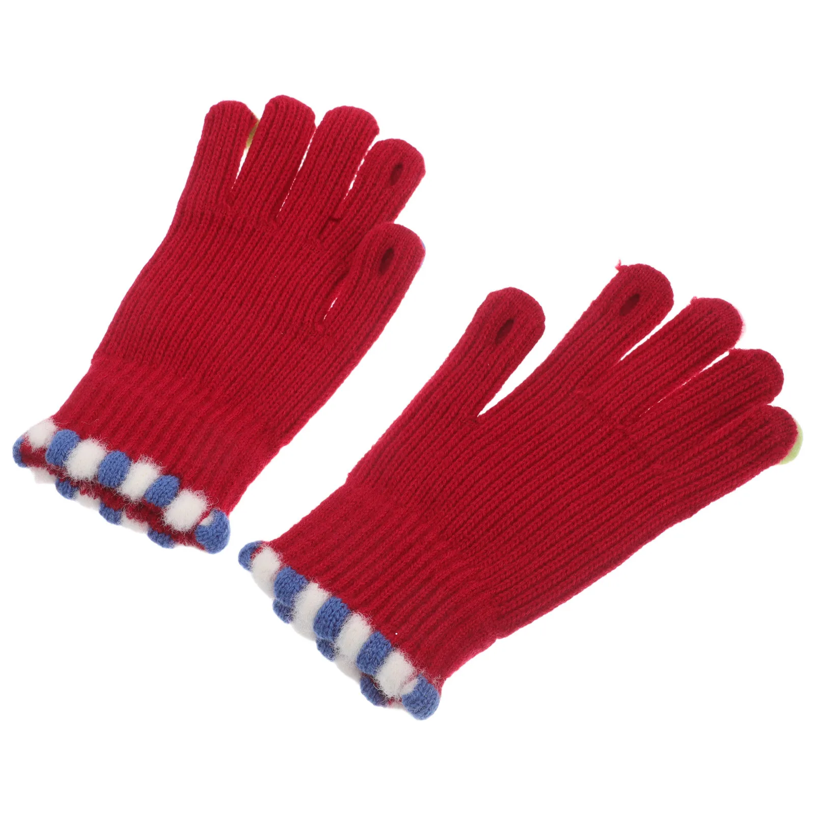 1Pair Knit Gloves Colorful Pompom Open Fingertip Warm Thermal Fingerless Gloves for Autumn Winter Cycling